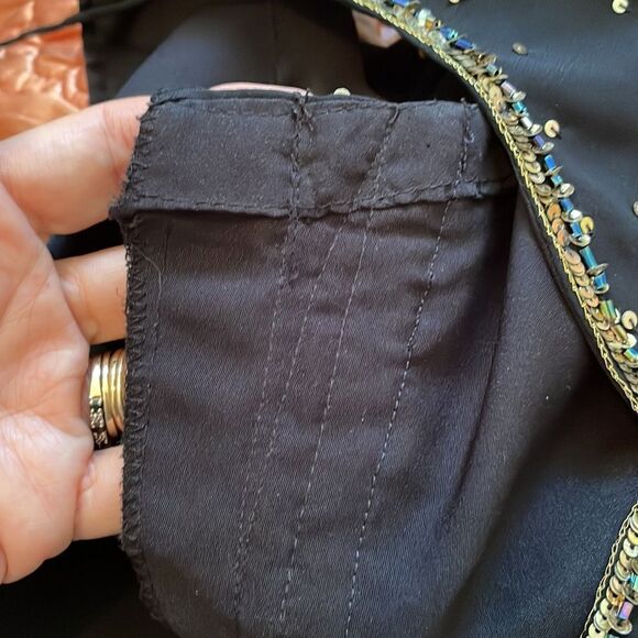 Vtg black & gold sequined, spangled & beaded dressy dress - Picture 10 of 11